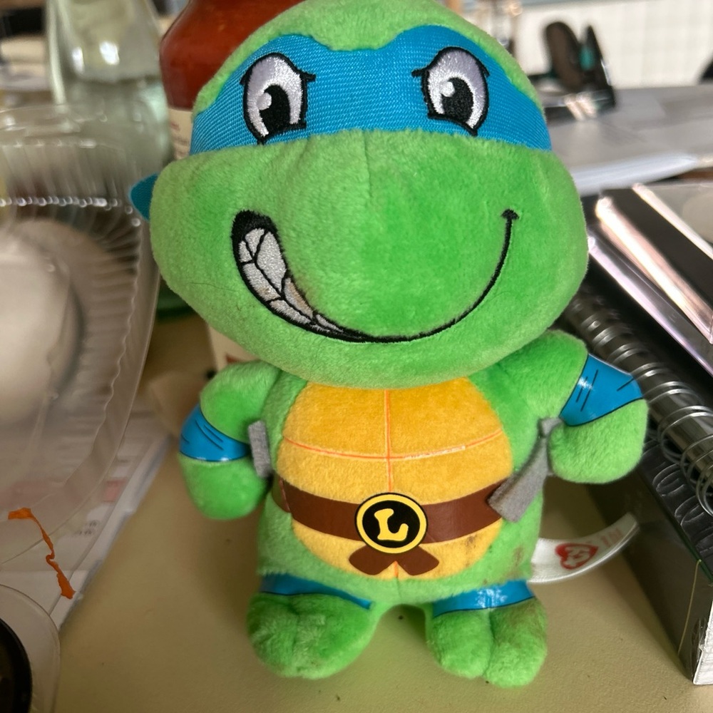 Ty Green Plush Turtle with Blue Mask and Yellow Shell